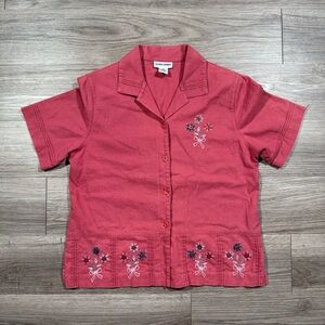 Vintage Alfred Dunner Floral Bow Embroidered Linen Blend Set